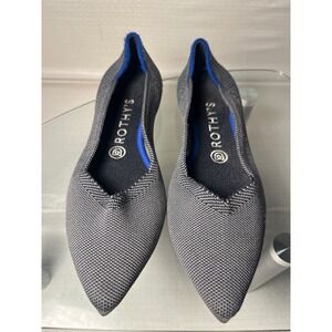 Rothys Point Gray White Micro Pattern Knit Pointed Toe Flats Shoes Womens 8.5